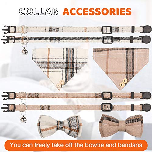 4 Pieces Bow Tie Cat Collar Bandana, Breakaway Pet Collar Bandana with Classic Plaid Adjustable Cat Collar with Scarf… - Image 5
