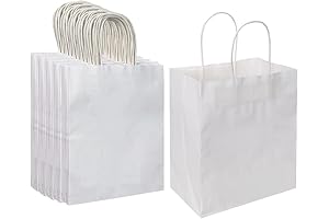 Oikss Bulk White Paper Bags with Handles