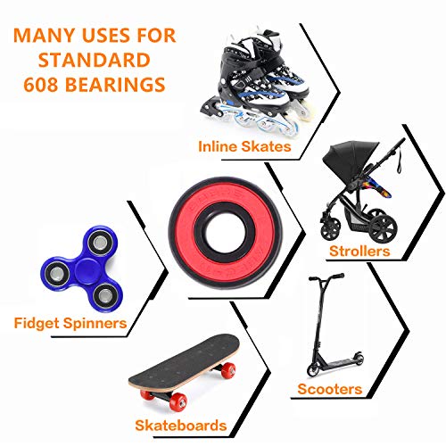 Redsia Skateboard Bearings Abec 11 Precision 608 2Rs With Spaces And Speed Washers For Longboard, Mini Cruisers, Scooter, Roller Skates, Inline Wheels (Set Of 8 Pcs) #TOP6