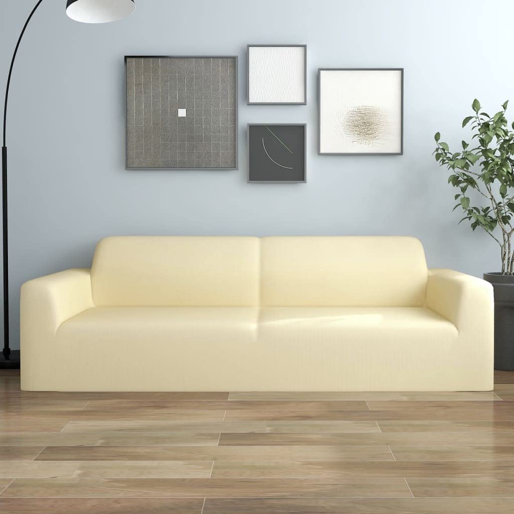 Housse de canapé 3 places crème extensible pour masquer l'usure de votre mobilier