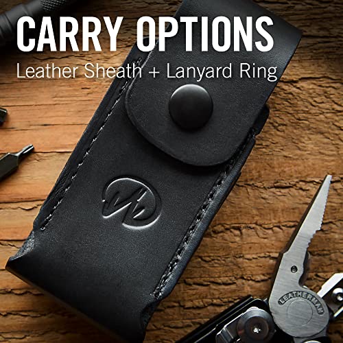 Leatherman Rebar - Multiherramienta con 17 herramientas de bloqueo, herramienta multiusos para bricolaje y camping, hecha en EE.UU., de acero inoxidable, en plata y una funda de cuero