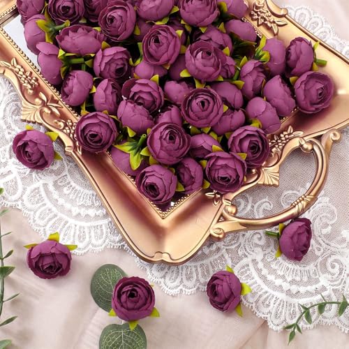 Rivvlive 100pcs Mini Artificial Flower Heads, 3.5cm Faux Silk Ranunculus Rose Buds, Bulk Flowers for DIY Bouquets, Wedding Centerpieces, Floral Arrangements, Home Decor Craft(Red)