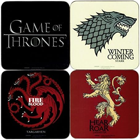Game of Thrones 4 Coaster Set Official Drinks Protective Melamine Cover with Cork Base, Multi-Colour, 10 x 10 cm