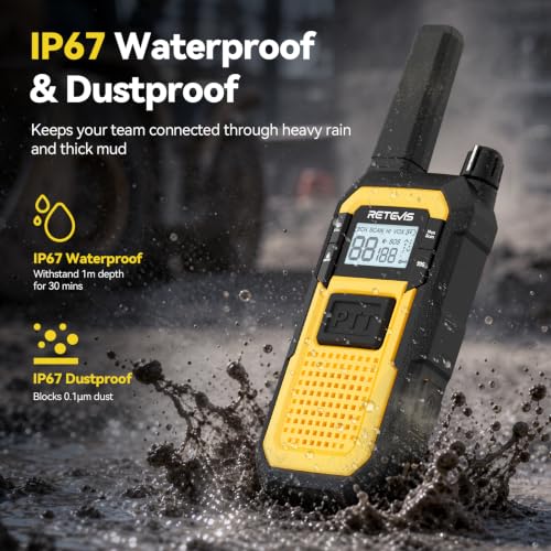 Image of Retevis RB48 Advanced Triple Prooof Walkie Talkies with Shoulder Mic,MIL-STD 810H,VOX,Vibration Reminder,Dual PTT,SOS,NOAA,10 Call Bells,Mic-Noise Reduction&IP67 Waterproof (2 Pack)