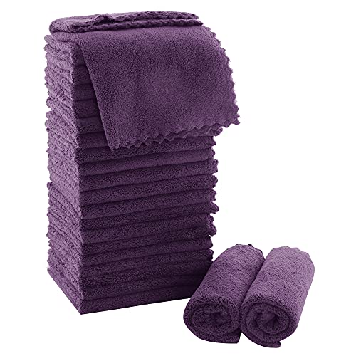 Image of MOONQUEEN Ultra Soft Premium Washcloths Set - 12 x 12 inches - 24 Pack - Quick Drying - Highly Absorbent Coral Velvet Bathroom Wash Clothes - Use as Bath, Spa, Facial, Fingertip Towel (Plum)