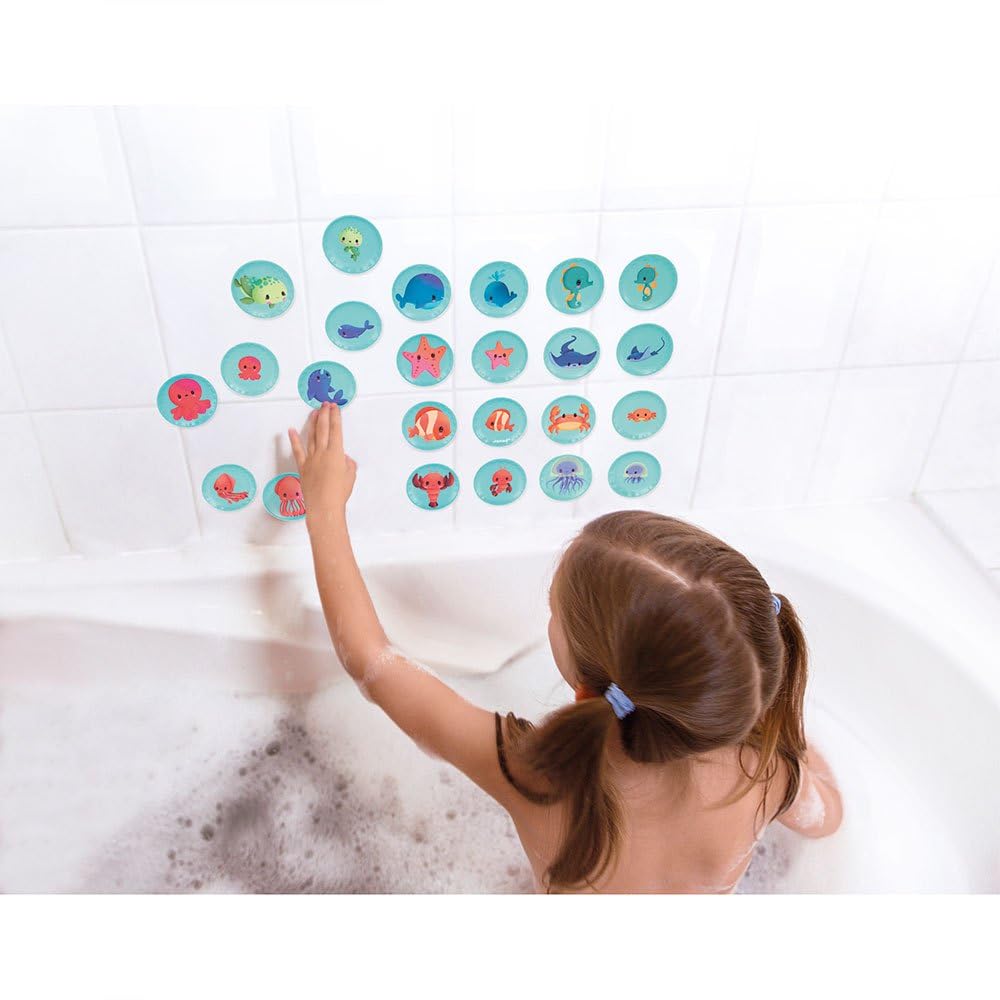 Janod - Gioco di Memoria Cuccioli - Gioco da Bagno - 24 Pezzi Galleggianti - Gioco di Memoria per Bambini - Giocattolo Evolutivo - dai 24 Mesi, J04723