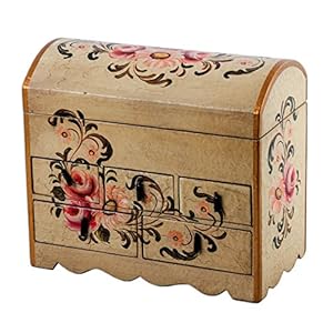 NOVICA Handcrafted White and Pink Mini Chest of Drawers Floral Wood Jewelry Box, Rose Bouquet’