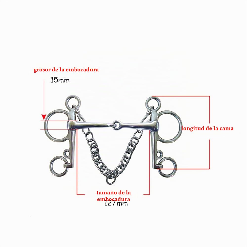 Namvo Pelham - Mordaza para caballos de acero inoxidable, boca articulada con accesorio para conector ecuestre, cadena de cordón