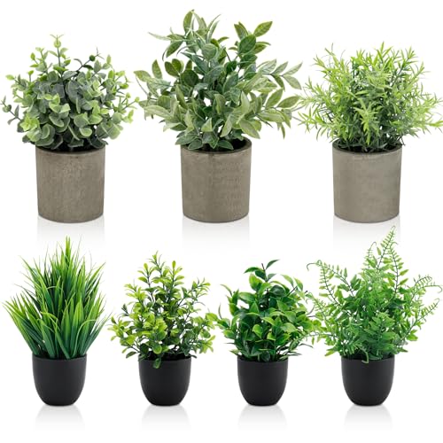 AUUGUU Artificial Potted Plants Faux Greenery in Cement Pots for