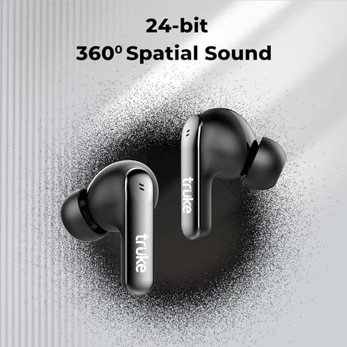 Image of truke [2025] Mega 7 True Wireless in-Ear Earbuds w / 24-Bit 360 Spatial Audio, 60H Playtime & Fast Charging Buds, Dual Pairing, 40ms Low Latency TWS, 4-Mic ENC, Made in India-(Coal Black)