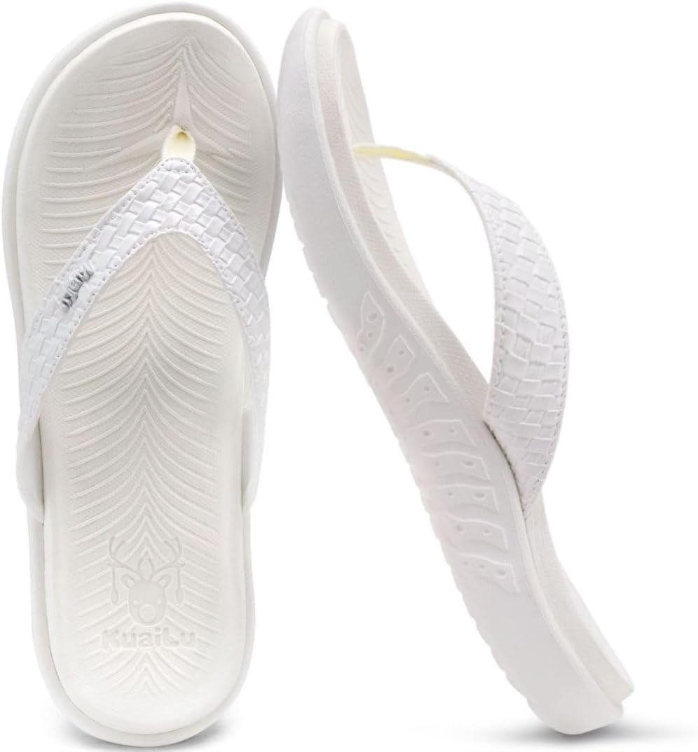 KuaiLu Womens Flip Flops Ladies Yoga Mat Comfortable Walking Thong Sandals With Plantar Fasciitis Arch Support Slip On Indoor Outdoor For Summer 11 All White image 7 of 9 B0D2WVN38C