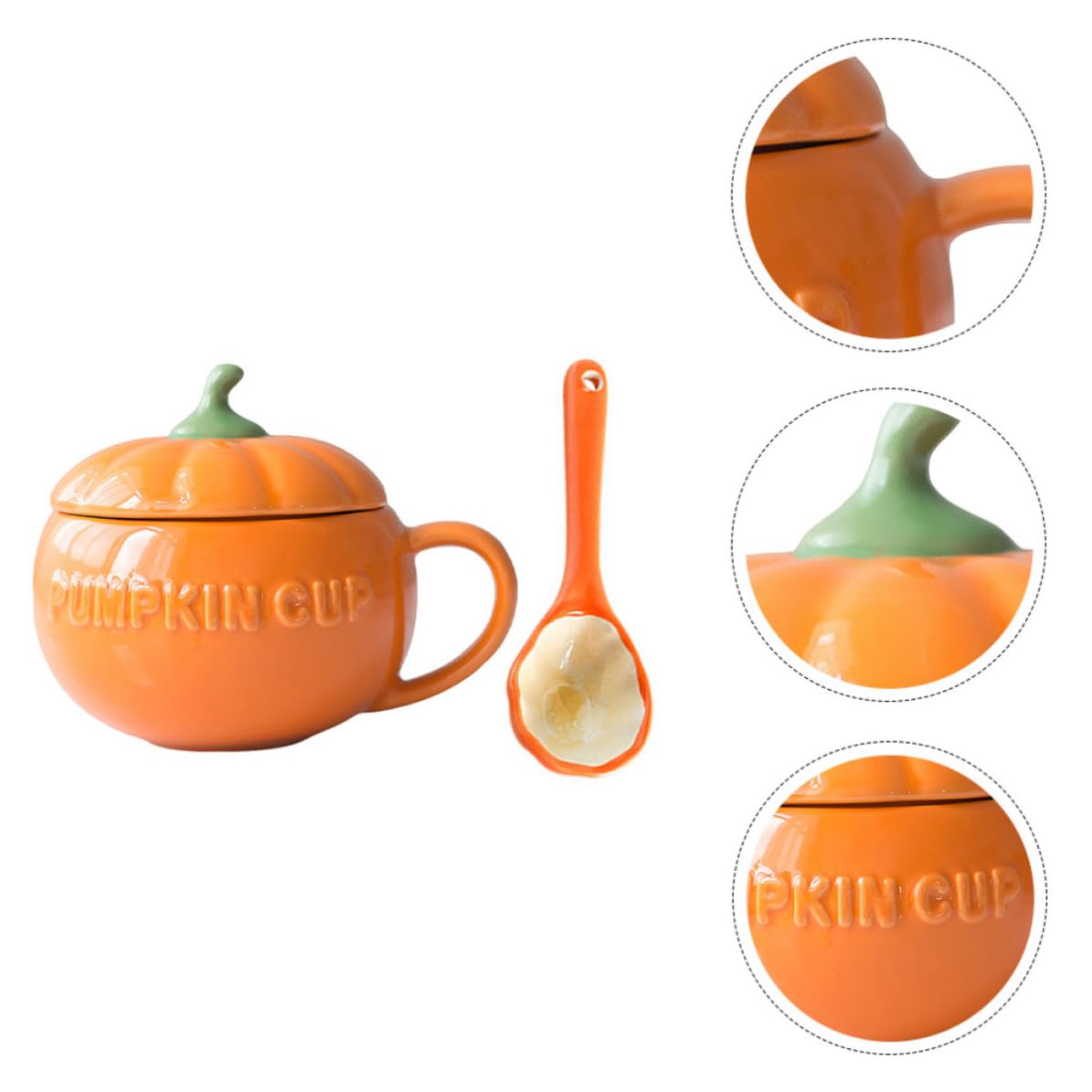 Halloween Milchbecher Keramik Kürbis mit Löffel für Halloween Mottoparty