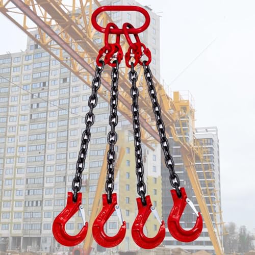 Lifting Chains for Hoist& Cargo Security Towing and Handling, Alloy Steel Lifting Chain Link with 4 Hooks, Lifting Sling Chains for Lifting Hoist(Load 3 Ton L 1 M (3.3 FT) 4 Hook)