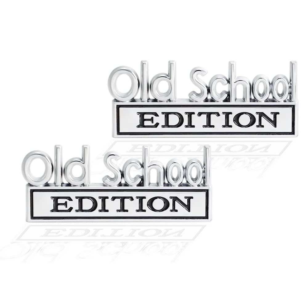 2 Pcs Old School Edition Emblem 3D Metal Badge Decal Sticker Fit for Universal Car Truck SUV Side Rear Front Hood Trunk Door (Silver Black)