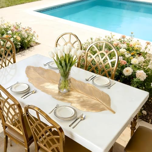 Image of Dakshya Industries PVC Waterproof Dining Table Mats Set of 7 (6 Rectangular Placemats + 1 Leaf Table Runner) | Heat Resistant Washable Non Slip Table Mats for Dining Table Kitchen Home Decor