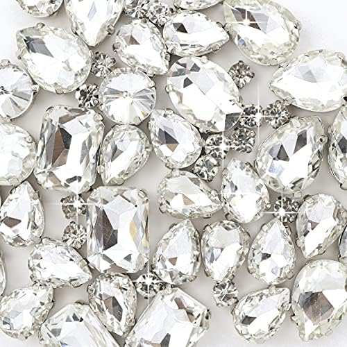 Sew On Rhinestones 120PCS Glass Claw Rhinestone Metal Prong Setting Flat Back Rhinestones for Craft, Jewelry, Clothes, Shoes, Garments Bags Silver Metal Base (Red)