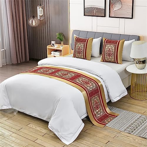 DSAoTeng Bed Runners,Hotel Scarf Bedspread Scarves Home Decoration Bed Scarf Bedding Bed Towel Luxury Protection for Bed Cover Single Double Super King Size (Golden Red,50x240cm for 180cm bed)