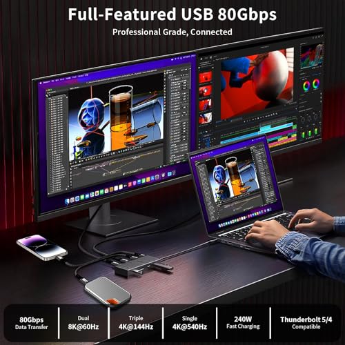 Image of ZeroneTeck USB4 80Gbps Cable for Thunderbolt 5 /4, 5Ft | 240W Fast Charging, 120Gbps Bandwidth, Dual 8K /Triple 4K Display, for Laptop, iPhone 17 /16, USB-C Monitor, Docking & SSD