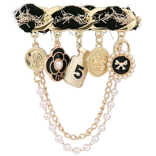 Image of Fashion Pearl Four Leaf Clover Brooch Number 5 Vintage Rhinestone Camellia Brooches Pins for Women Wedding /Bouquet /Banquet Jewelry (Pearl Brooch Pin)(Heart Brooch)
