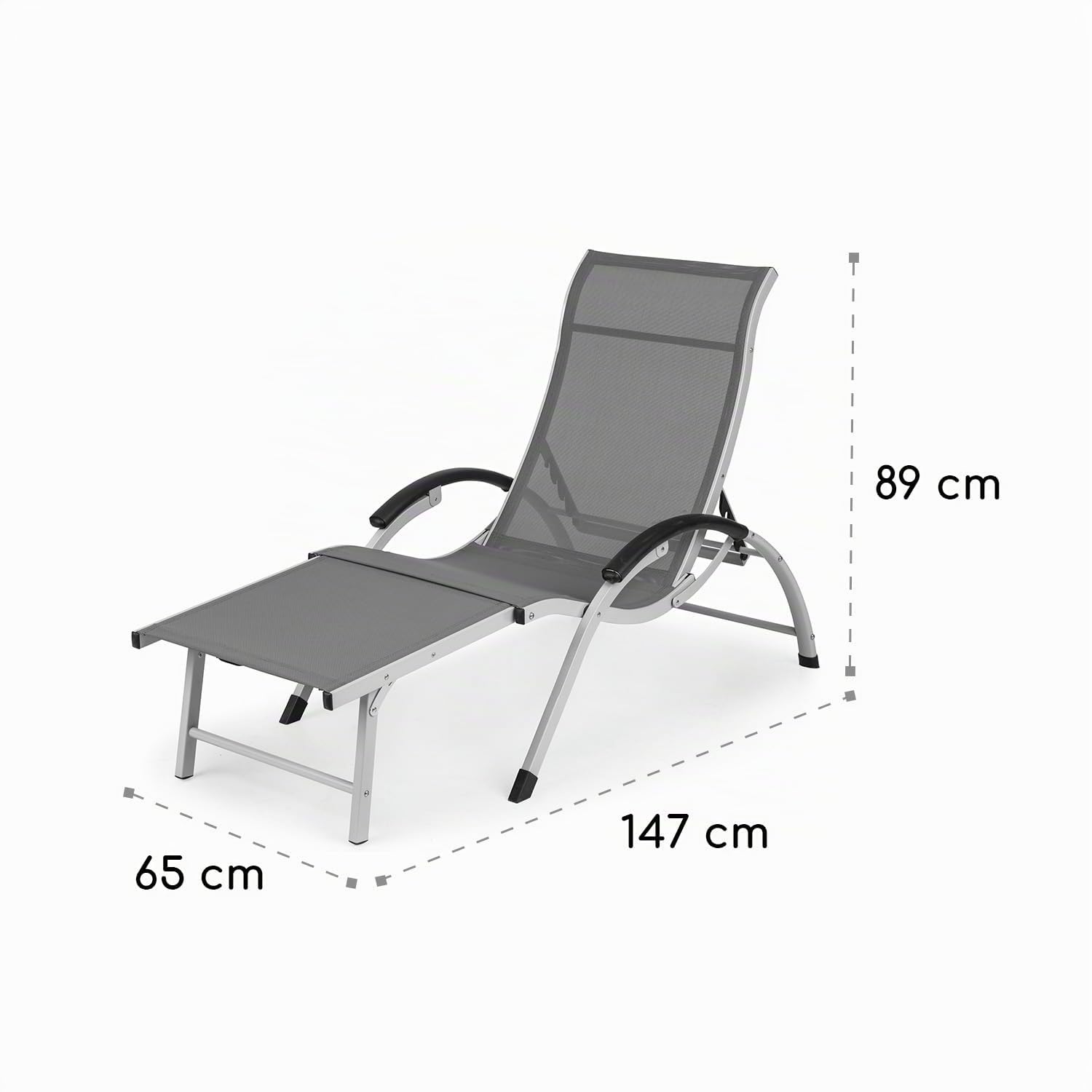 blumfeldt Sunnyvale Tumbona Hamaca de jardín, Respaldo Ajustable en 4 Posiciones, reposapiés Plegable, Superficie 174 x 51 cm, Material Repelente al Agua, PVC/Poliéster, Gris