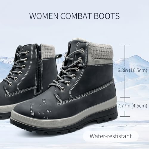 Womens White Winter Snow Boots Combat Boots for women Waterproof Fur Lined Ankle Booties Non Slip Fuzzy Warm Platform Boots Lace Up Hiking boots with Zipper4