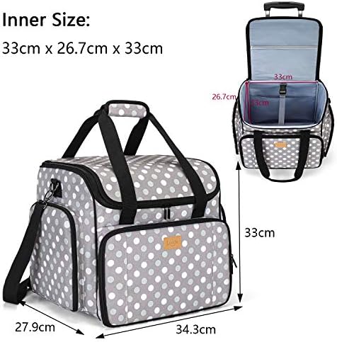 Luxja Sewing Machine Bag with Detachable Dolly, Carry Case for Sewing Machine and Accessories (Bag Only), Patent Pending, Grey Dots