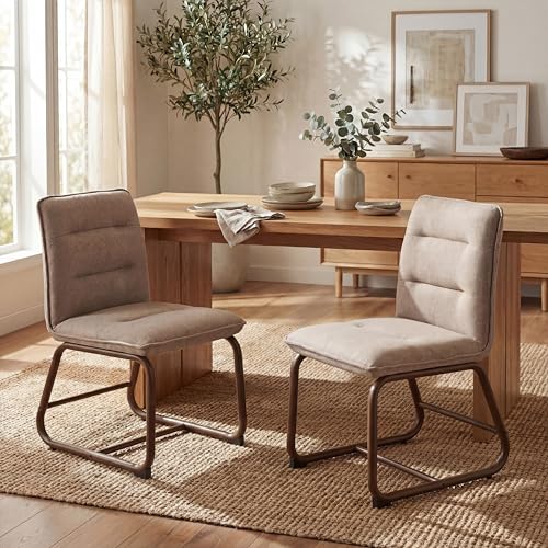 Ya-Home Chaise de Salle à Manger en Lin Lot de 2 Fauteuils Salle à Manger Moderne avec Pieds en Métal Chaises Confortable pour Restaurant/Cuisine/Salon, Kaki