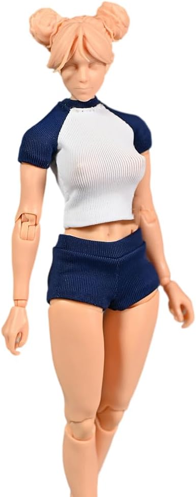 1/12 Scale Female Sportswear Short Sleeved Shorts Clothes for 6inch Action Figure Body (Long Tops+Shorts)