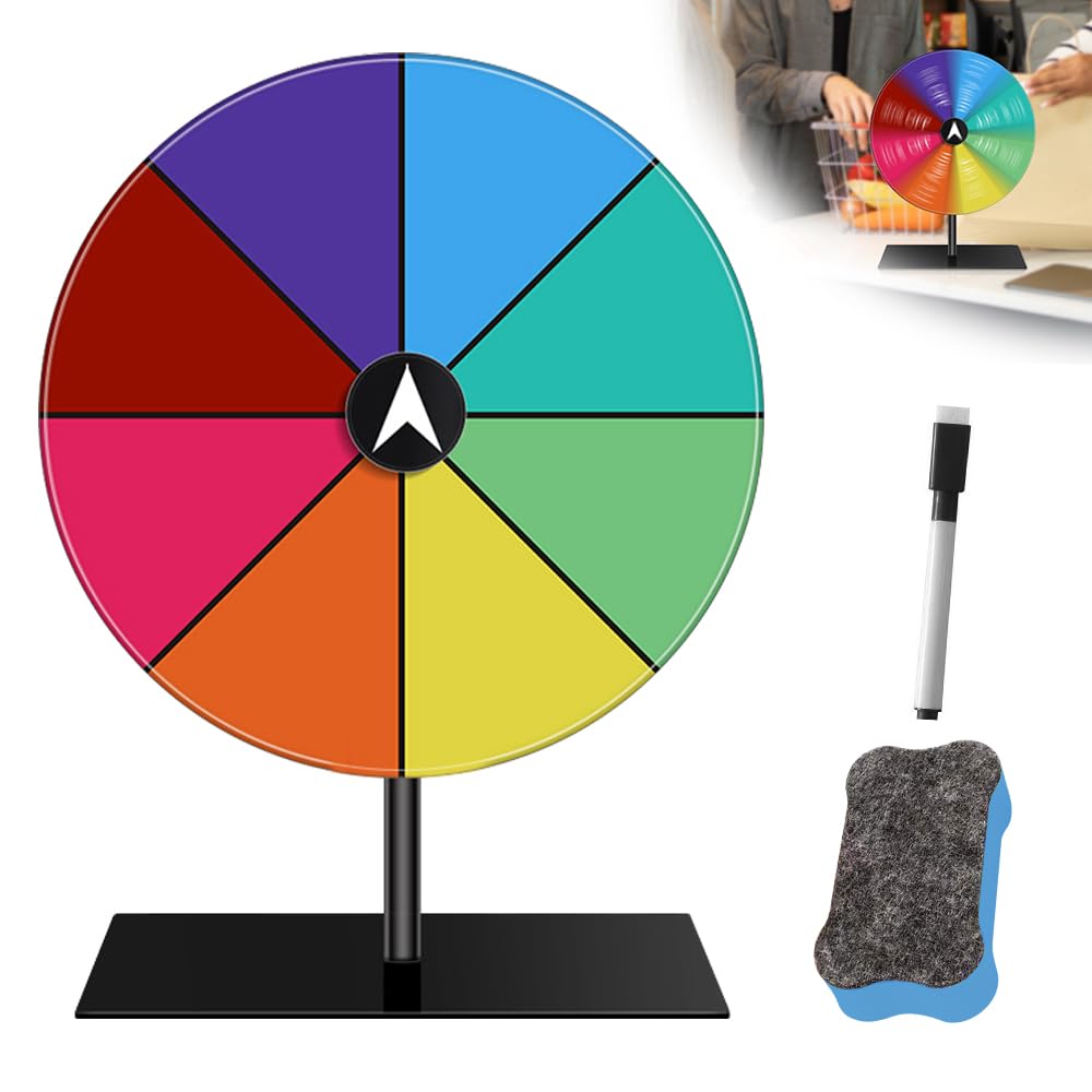 Mineup Ruota della fortuna, Ruota Dei Premi Che Gira, Ruota della roulette colorata, Color Roulette Wheel Stand con Pennarello e Cancellino, 8 slot, Tabletop Prize Wheel per fiere, carnevali, festival