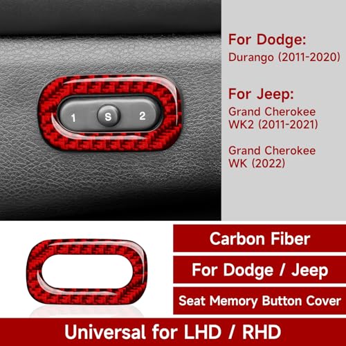 Image of Car Seat Memory Button Cover Decals for 2011-2020 Dodge Durango / 2011-2021 Jeep Grand Cherokee WK2 /2022 WK Accessories Carbon Fiber Stickers