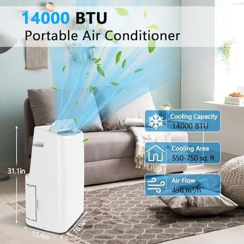 Image of Portable Air Conditioners 14000 BTU 3-IN-1 Freestanding AC Unit, Cools Up to 750 Sq.Ft, Fan /Dehumidifier /Cooling Modes, with Remote Control, Smart and Sleep Mode, 24H Timer, Auto Swing, Window Ki