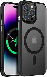 Diffy Capa Carbon para iPhone 15 Pro Max – Magnética com Carregamento Sem Fio, Fosca, Fina e Leve, Bordas Reforçadas, Botões Metálicos e Proteção de Câmera Elevada contra Arranhões (Preto)