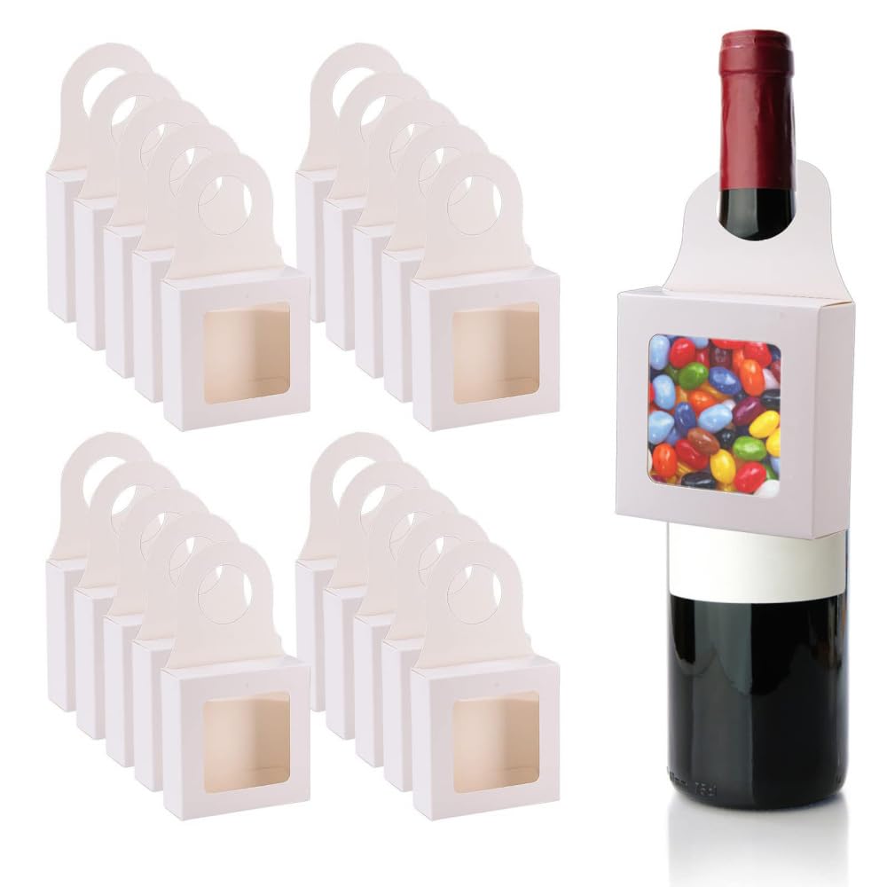 DONGKER 20 PCS Wine Bottle Boxes,Circle Hooks Kraft Paper Candy Hanging Box with Window for Holding Candy Chocolate Cookies