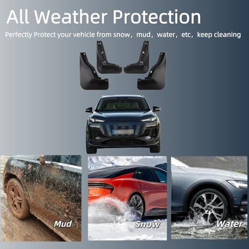 Image of No Drill Mud Flaps Splash Guards Compatible with Audi Q6 Etron 2025-2026,OEM Style Textured Black Custom Fit All Weather Exterior Accessories(4PCS)