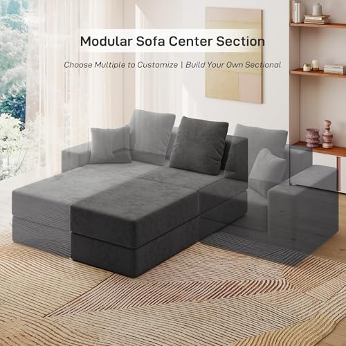 Image of Living&Giving Cloud Sectional Couch for Living Room, Modular Boneless Couch with 1 Ottoman, Middle-seat Can Be Combined with Modular Sofa, Customizable Layout for Any Space, Dark Grey