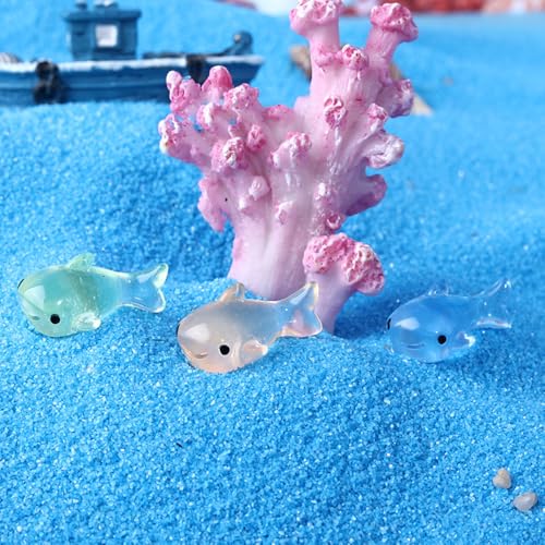 Sarini 50 Stück Mini-Haie aus Kunstharz,kleine leuchtende Haie,die im Dunkeln leuchten,Mini-Dinosaurier für Geburtstagspartys,Miniatur-Landschaft,Heimdekoration