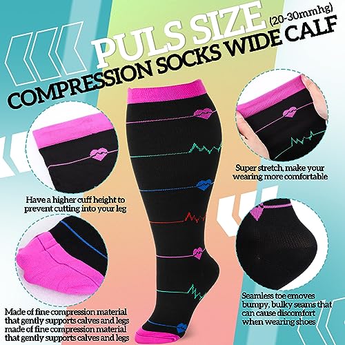 Image of Shinymoon 4 Pairs Plus Size Compression Socks Wide Calf for Women 20-30 Mmhg Knee High Support Stockings for Circulation