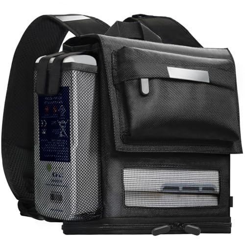 Glucomfy - Ultralight and Rugged 360 Ventilated Backpack for Inogen One G5/Rove 6/OxyGo Next Portable Oxygen Concentrator - 1680D Fabric Reflective Safety Straps Trolley Sleeve