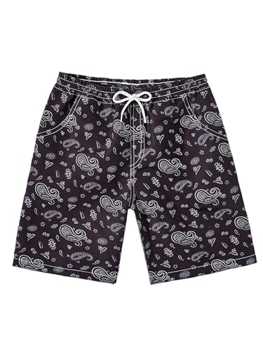 Sxiwei Kids Boys Drawstring Swim Shorts Summer Vacation Beach Shorts Stylish Print Hawaii Swimwear Beachwear