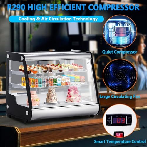 Image of 5.3 Cu.Ft Beverage Countertop Pastry Refrigerator, 3 Shelves Commercial Display Refrigerator Display Case w /LED Air-Cooling Automatic Defrost Rear Sliding Door for Cafe Restaurant, Black