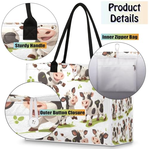 QsirBC Cute Cows Large Beach Tote Bag for Women Adequate Capacity Kitchen Reusable Grocery Bag with Inner Zipper Pocket Travel Tote Handbag for Beach Pool Shopping Daily Use4