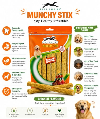 Image of PETS EMPIRE Munchy Stix Dog Treats, Chicken | Mutton Flavour Chew Sticks | Healthy Reward Treats for Dogs | High Protein Daily Chews (1Kg, Chicken, Pack of 1)