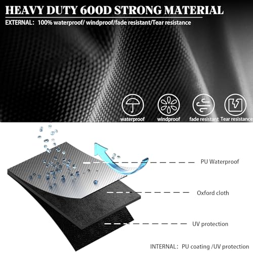 51-74.8" Round Fire Pit Cover Heavy Duty 600D Oxford Waterproof Outdoor Firepit Cover with Adjustable Buckle Strap for In-Ground Built-In Stone/Gas Fire Pits (BLACK, 51") by HAMTRED - Used condition - Image 7