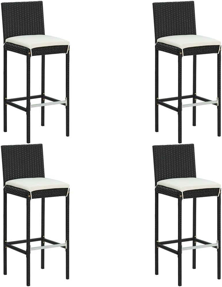 5 Piece (Fast Shipments) Patio Furniture Table and Chairs Set,for Backyard, Porch, Balcony, Lawn, Poolside Garden Bar Set with Cushions Poly Rattan Black
