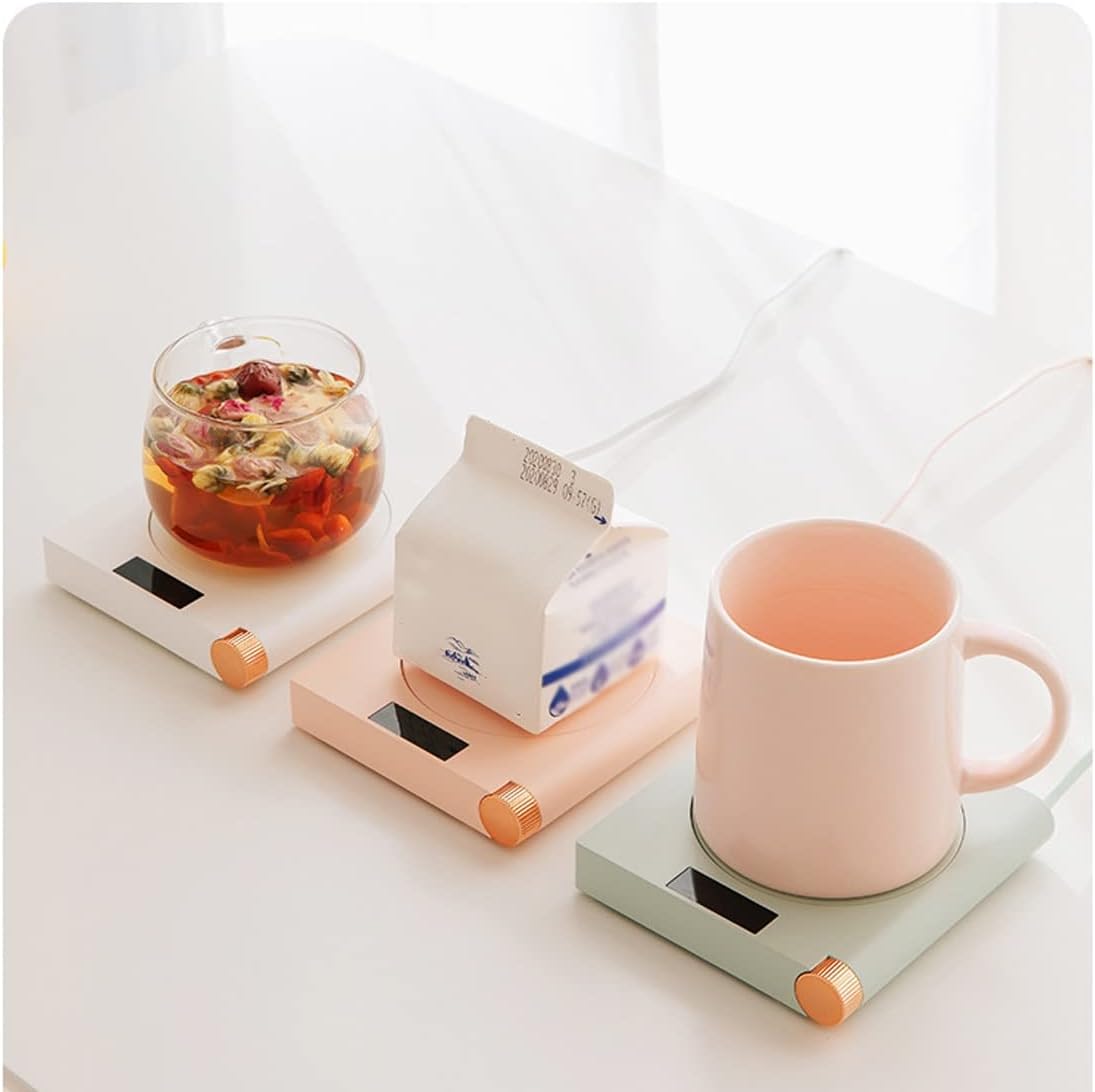 Coffee Mug Warmer USB Smart Electric Cup Heater Beverage Heating Plate 5-Levels Knob Temperature Adjustment Auto Shut Off Small Portable Coaster for Coffee Milk Tea Cocoa Heater (Color : White