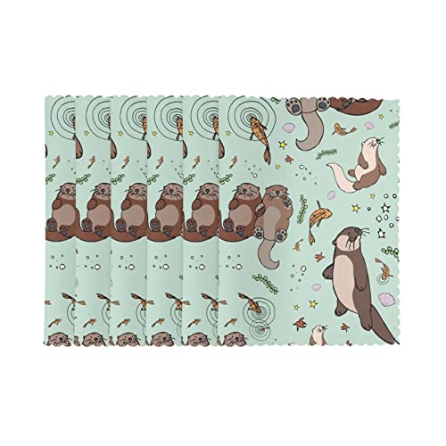 Otters Placemats Set Of 6 For Kitchen Gifts Washable Heat Resistant Table Mat Anti-Slip Place Mats 18X12 Inch #TOP1