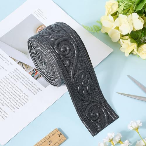 craspire 7,55 Fuß x 2,32 Zoll Schwarz Formverkleidung Selbstklebend Vintage 3D Druck Krone Schälen und Kleben Kunststoff Flexible Tapete Grenze Wandkante Schaumstoff für Fußleiste Spiegel Grenze