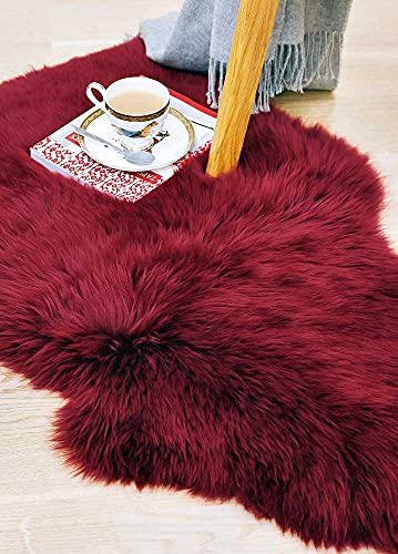 Huahoo Premium Genuine Sheepskin Rug Real Australia Sheepskin Natural Lambskin Fur Area Rug Seat Covers For Kids Bedroom Sofa Chair Cover Pets Dogs Mat Quarto Pelt/4' X 6' Wine Red #TOP3