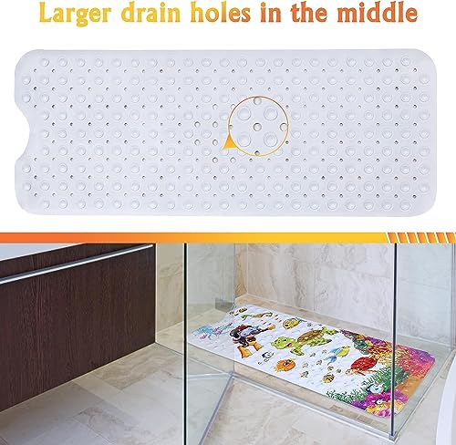 LATERN Bathtub Mat for Kid, 100CM x 40CM Extra Long Bath Tub Mat Anti Slip Shower Mat with Suction Cups and Drain Holes for Bathroom Wet Floor - Machine Washable (Explorer) - Image 3