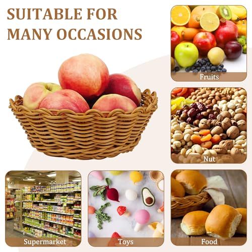 Aramanara 4 Pcs Small Wicker Baskets Round Wickers Food Basket Wicker Woven Breads Serving Basket Imitation Rattan Fruit Baskets for Food Display, Vegetables - Image 6